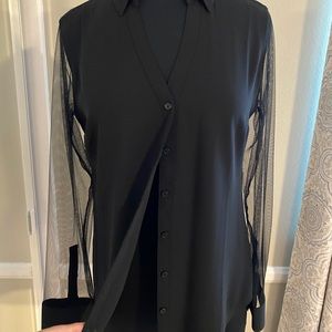 Black blouse with sheer sleeves